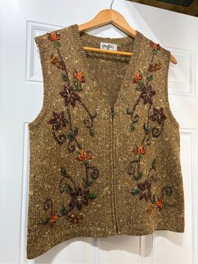 Vintage Graffiti Brown Speckled Knit Sweater Vest vintage floral embroidery